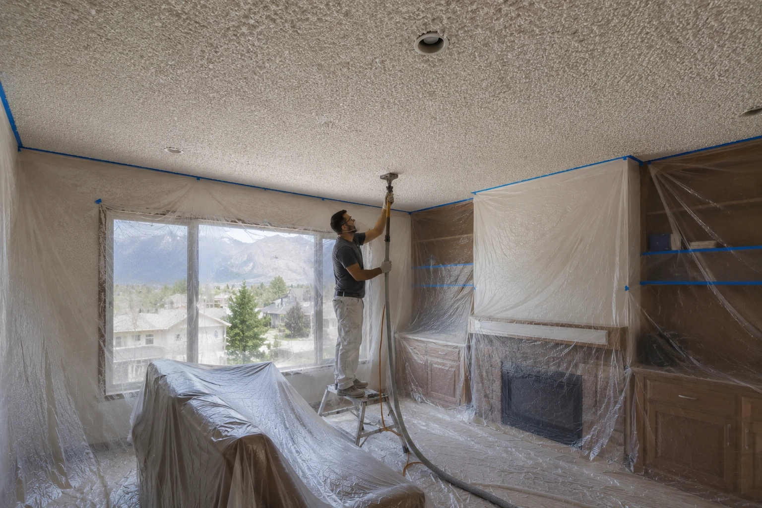 Before: popcorn ceiling in Utah Valley home