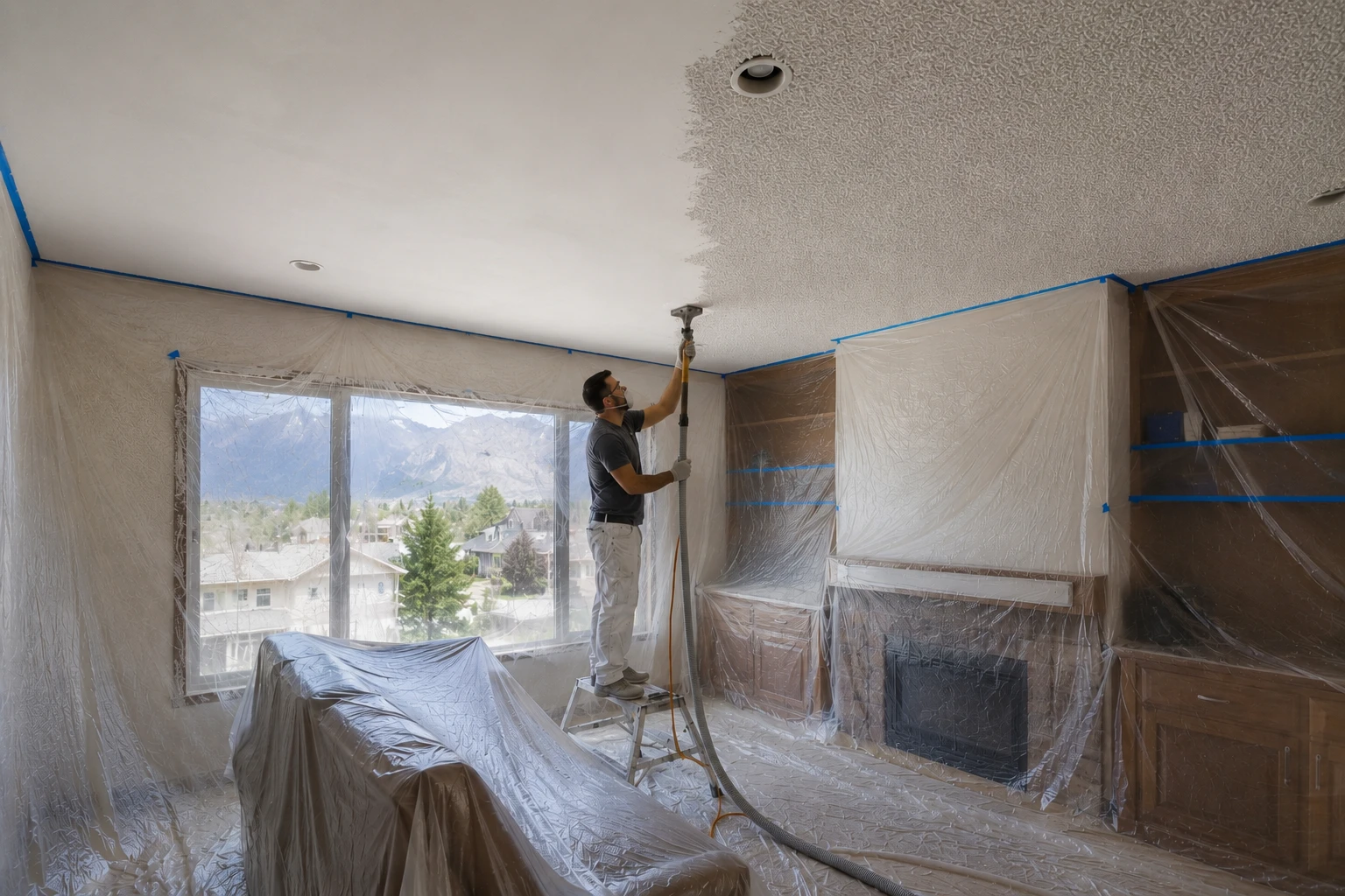 During: popcorn ceiling removal in Utah Valley